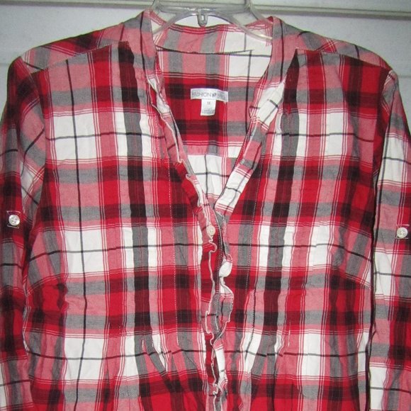 1X Plus Size Fashion Bug Red Flannel COTTON Shirt blouse top - Picture 2 of 3